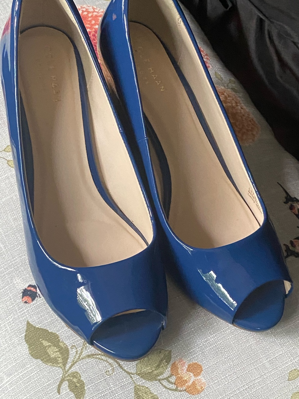 Cole Haan Blue Patent Peep-Toe Pumps